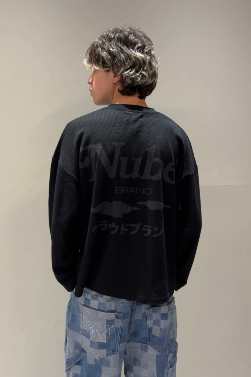 Japanese Logo Waffle Long sleeve Black