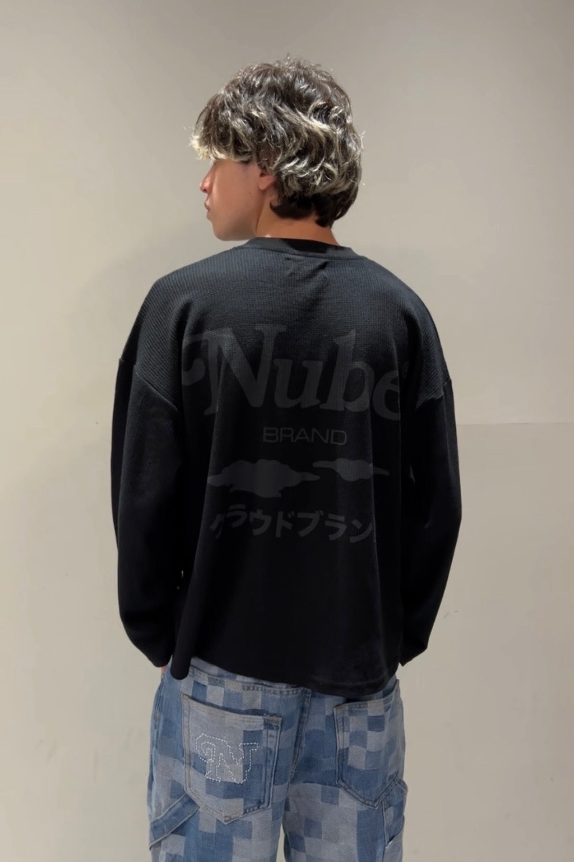Japanese Logo Waffle Long sleeve Black