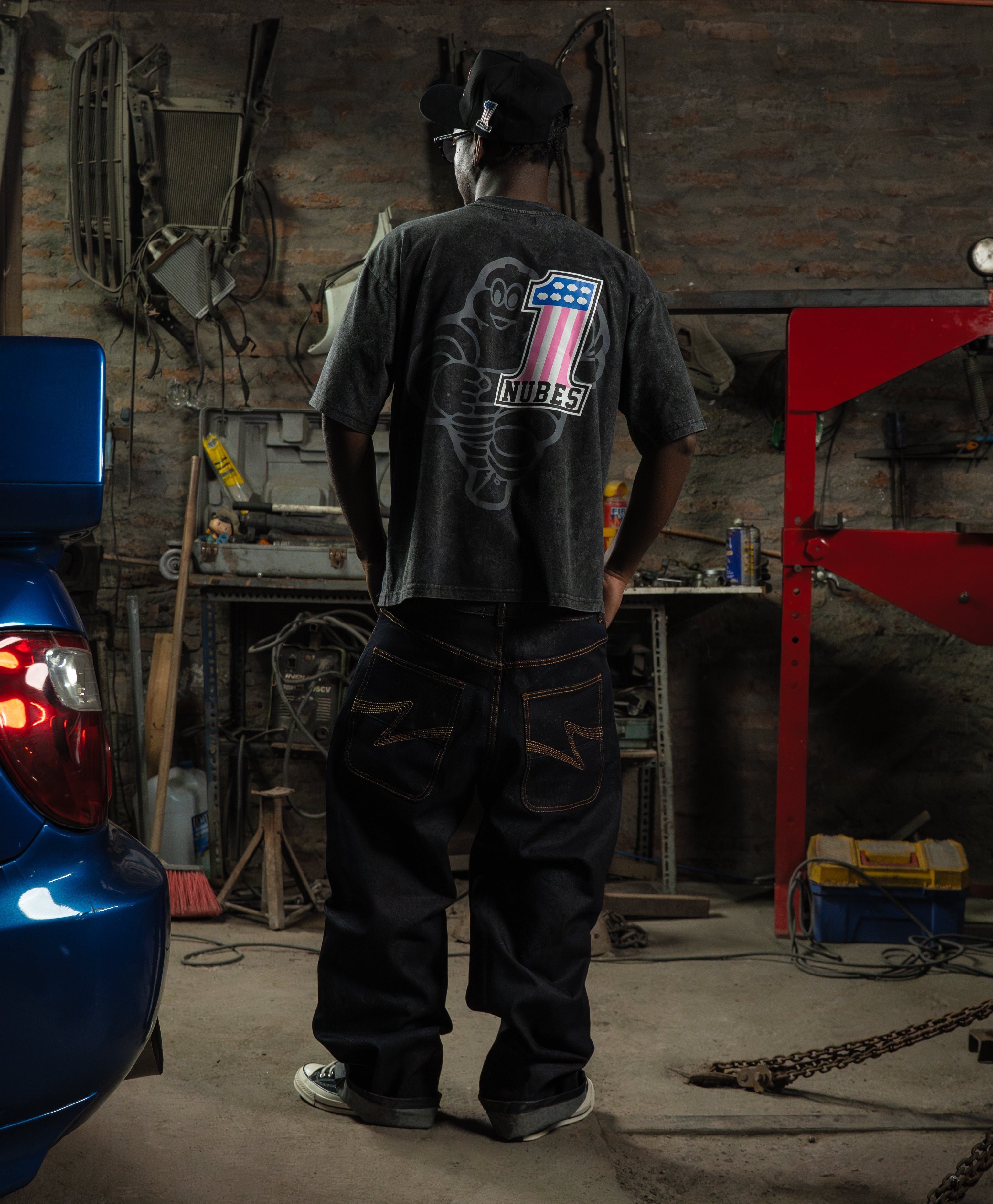 Nubaru Racing Washed Black Tee