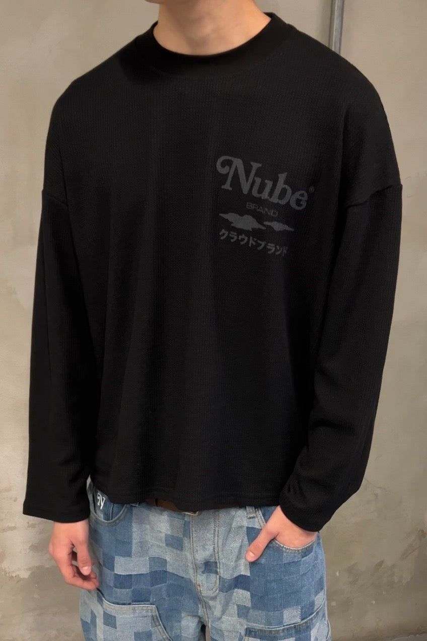 Japanese Logo Waffle Long sleeve Black