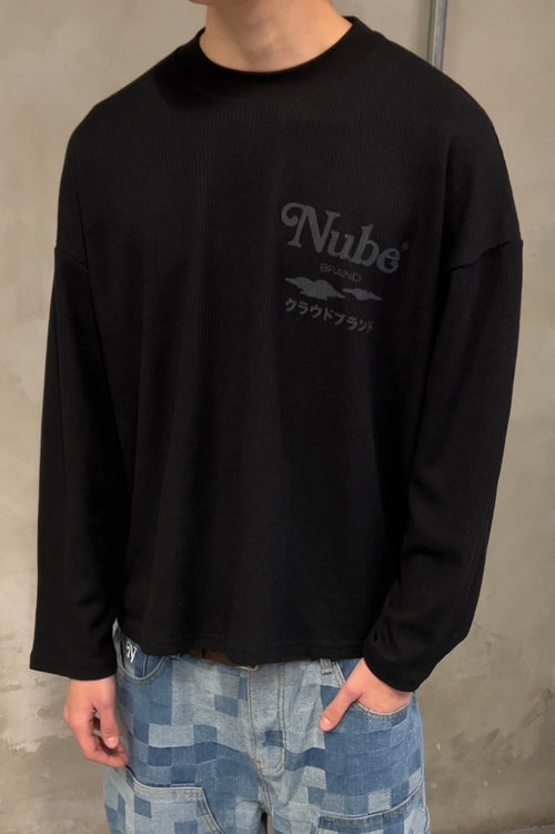 Japanese Logo Waffle Long sleeve Black