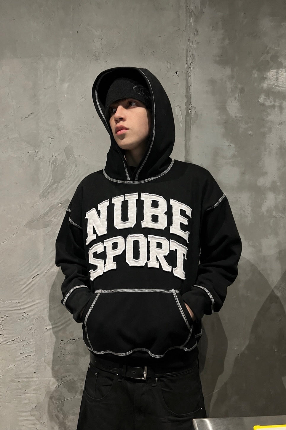 Nube Sport Contrast Stitch Black Hoodie