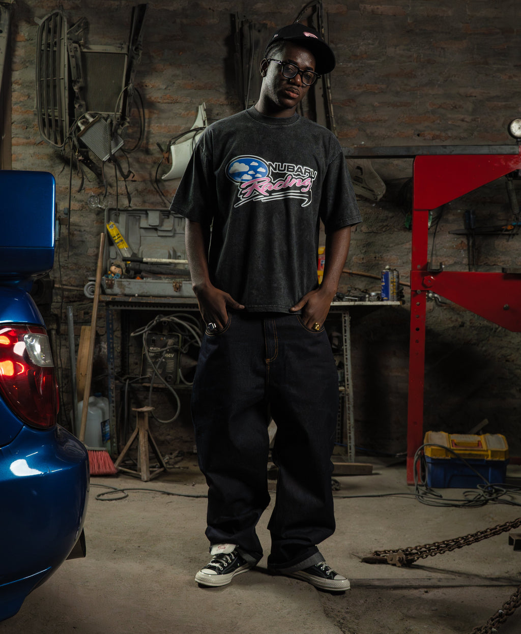 Nubaru Racing Washed Black Tee