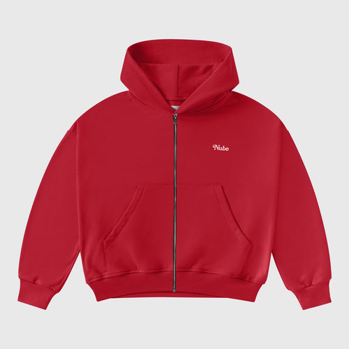 Basic Red Zip Boxy Hoodie