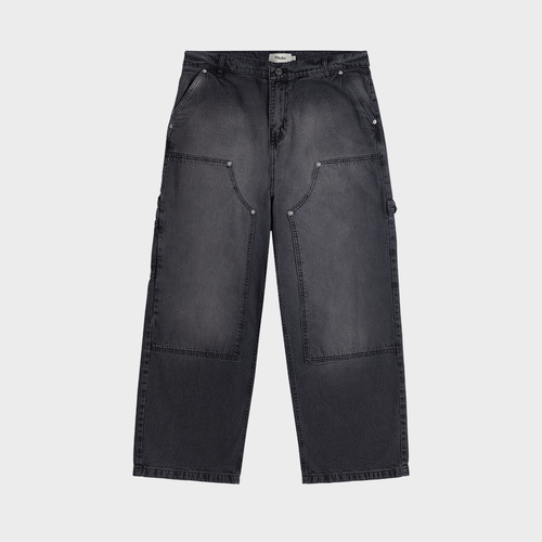 Double Knee Denim Pants Washed Black