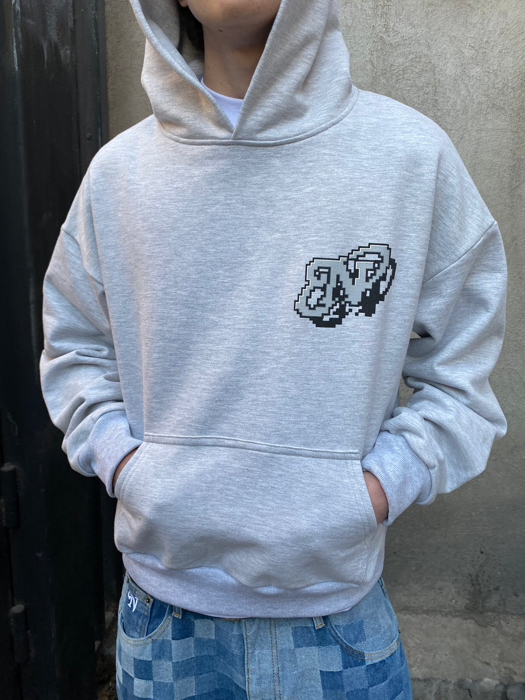 Pixel Web Melange Grey Hoodie