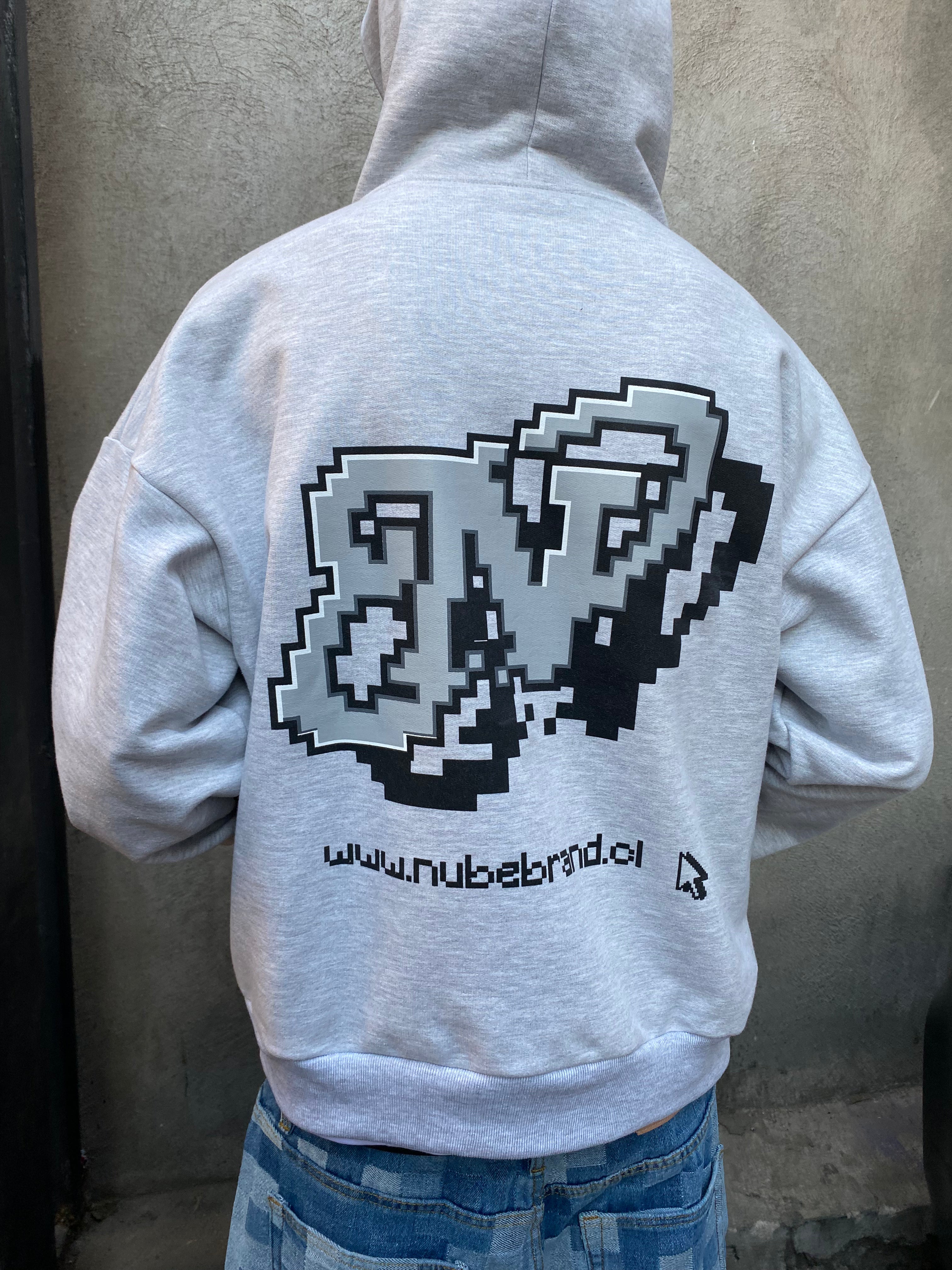 Pixel Web Melange Grey Hoodie