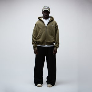 Basic Olive Green Zip Boxy Hoodie