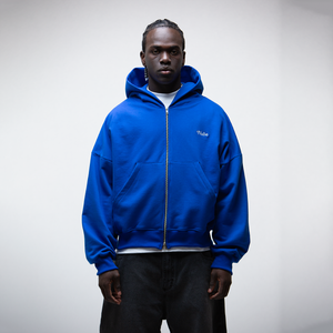 Basic Royal Blue Zip Boxy Hoodie