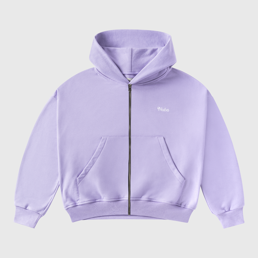 Basic Lila Zip Boxy Hoodie