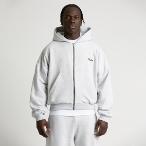 Basic Melange Grey Zip Boxy Hoodie