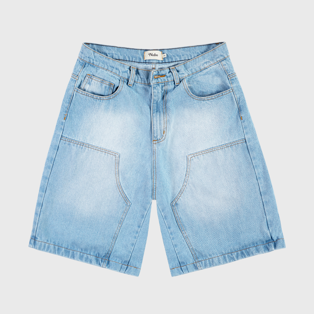 Double Knee Light Washed Denim Short